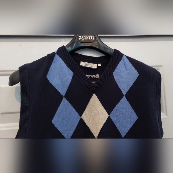 PERRY GOLF BY GLENMUIR MEN'S BLUE ARGYLE COTTON PULLOVER GOLF VEST SIZE L NWOT - Picture 3 of 7